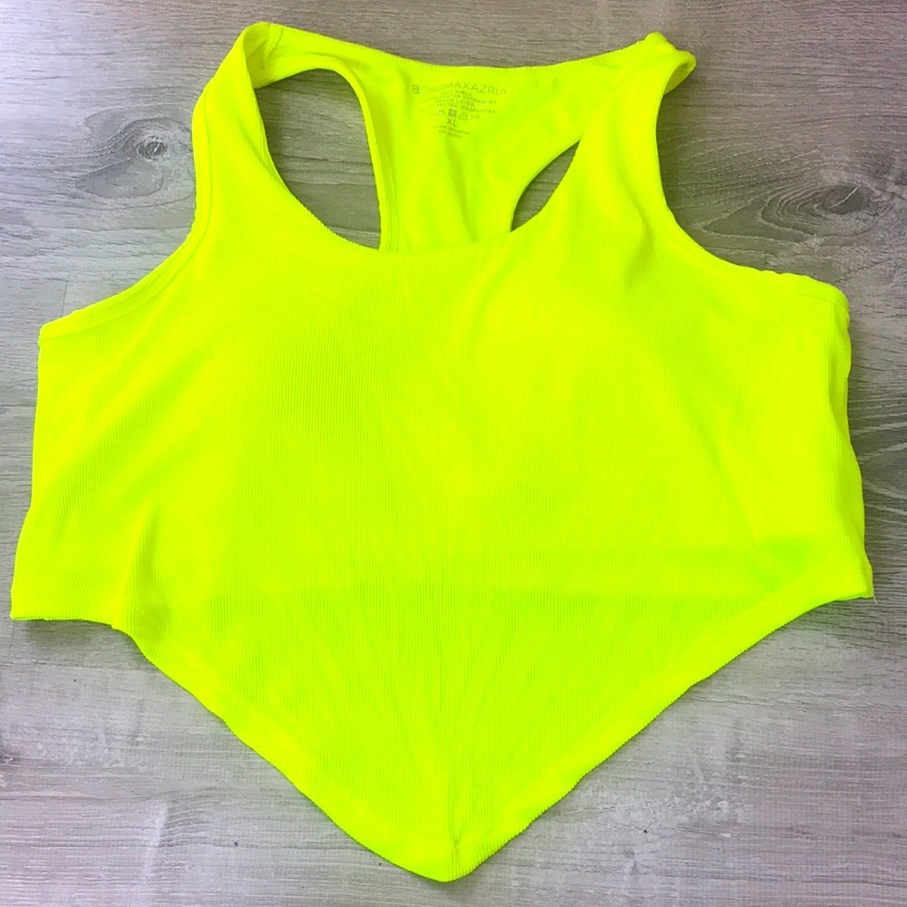 NWOT BCBGMAXAZRIA Ribbed Knit Bralette Crop Top neon yellow size XL